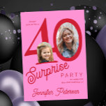 Surprise 40 modern red pink 2 photo 40th birthday  invitation<br><div class="desc">Trendy bold typography women's 40th birthday surprise party invitation with 2 photos and modern red and pink design in retro style script. Easy to personalize with your text and pictures.     Digital download available, </div>