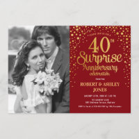 Surprise 40th Anniversary with Photo - Red Gold