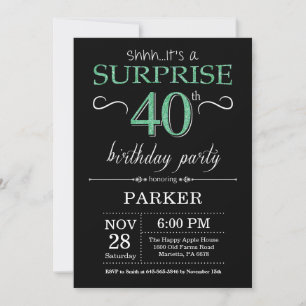 Surprise 40th Birthday Black and Green Glitter Invitation