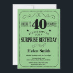 Surprise 40th Birthday Black and Green Invitation<br><div class="desc">Surprise 40th Birthday Invitation Black and Green Typography. Black and Green Background. Adult Birthday. Male Men or Women Birthday. Kids Boy or Girl Lady Teen Teenage Bday Invite. 13th 15th 16th 18th 20th 21st 30th 40th 50th 60th 70th 80th 90th 100th. Any Age. For further customisation, please click the "Customise...</div>