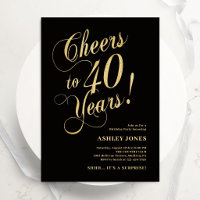 Surprise 40th Birthday Elegant Gold Black