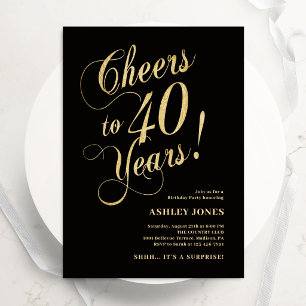 Surprise 40th Birthday Elegant Gold Black Invitation