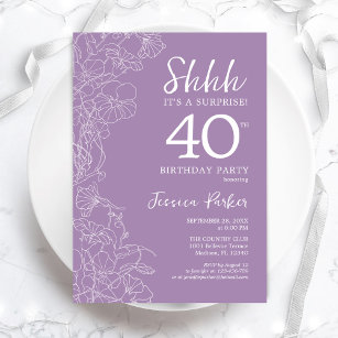 Surprise 40th Birthday - Floral Purple Invitation
