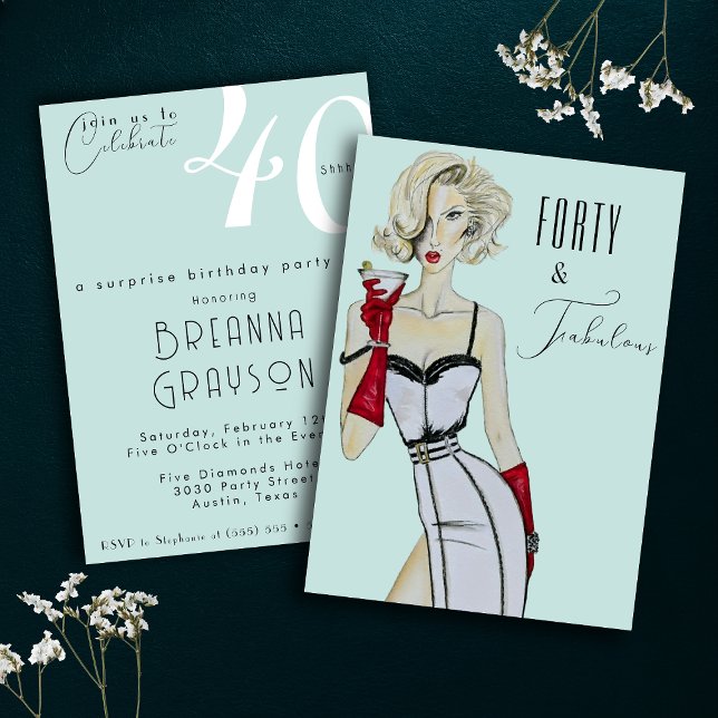 Surprise 40th Birthday Forty and Fabulous Pin Up Invitation (Creator Uploaded)