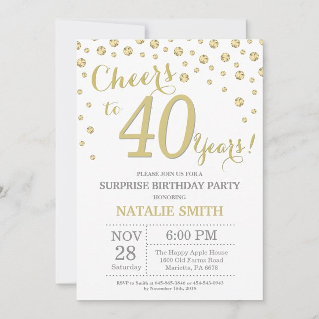 Surprise 40th Birthday Gold Glitter Diamond Invitation (Front)