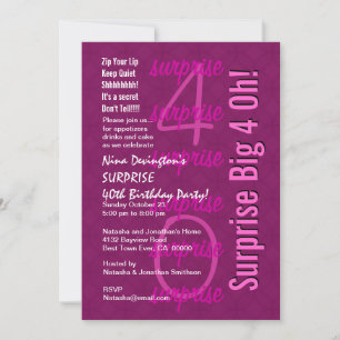 SURPRISE 40th Birthday Hues of Pink F212 Invitation