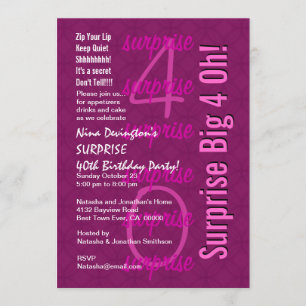 SURPRISE 40th Birthday Hues of Pink F212 Invitation