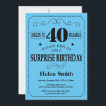 Surprise 40th Birthday Invitation Black and Blue<br><div class="desc">Surprise 40th Birthday Invitation Black and Blue Typography. Black and Blue Background. Adult Birthday. Male Men or Women Birthday. Kids Boy or Girl Lady Teen Teenage Bday Invite. 13th 15th 16th 18th 20th 21st 30th 40th 50th 60th 70th 80th 90th 100th. Any Age. For further customisation, please click the "Customise...</div>