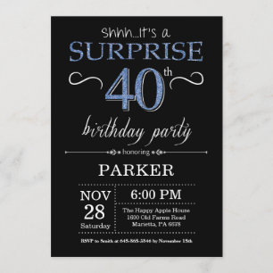 Surprise 40th Birthday Invitation Black and Blue