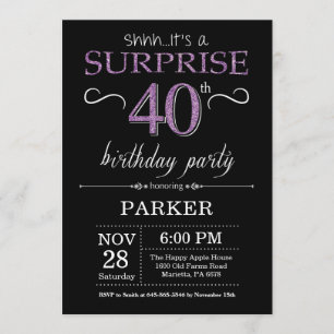 Surprise 40th Birthday Invitation Black and Purple