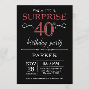Surprise 40th Birthday Invitation Black and Red