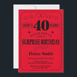 Surprise 40th Birthday Invitation Black and Red<br><div class="desc">Surprise 40th Birthday Invitation Black and Red Typography. Black and Red Background. Adult Birthday. Male Men or Women Birthday. Kids Boy or Girl Lady Teen Teenage Bday Invite. 13th 15th 16th 18th 20th 21st 30th 40th 50th 60th 70th 80th 90th 100th. Any Age. For further customisation, please click the "Customise...</div>