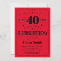 Surprise 40th Birthday Invitation Black and Red