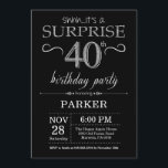 Surprise 40th Birthday Invitation Black and Silver<br><div class="desc">Surprise 40th Birthday Invitation with Black and Silver Glitter Background. Chalkboard. Adult Birthday. Men or Women Bday Invite. Any age. For further customisation,  please click the "Customise it" button and use our design tool to modify this template.</div>