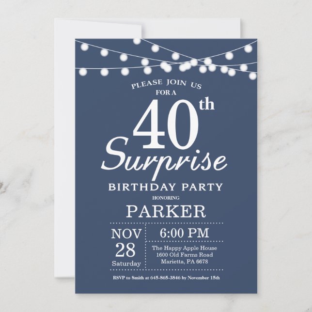 Surprise 40th Birthday Invitation Blue (Front)