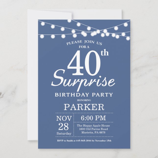 Surprise 40th Birthday Invitation Blue (Front)