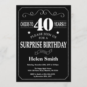 Surprise 40th Birthday Invitation Chalkboard