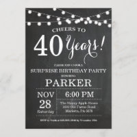 Surprise 40th Birthday Invitation Chalkboard