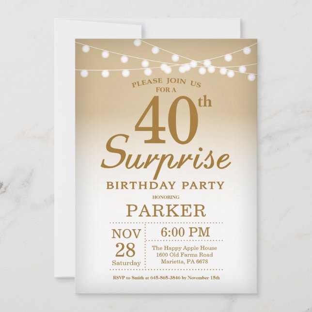 Surprise 40th Birthday Invitation Gold (Front)