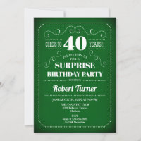 Surprise 40th Birthday Invitation - Green White