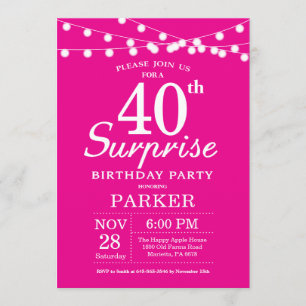Surprise 40th Birthday Invitation Hot Pink