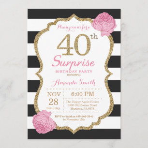 Surprise 40th Birthday Invitation Pink Black Gold
