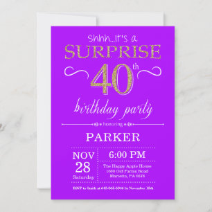Surprise 40th Birthday Invitation Purple and Gold