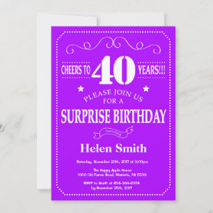 Surprise 40th Birthday Invitation Purple and White