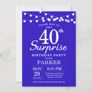 Surprise 40th Birthday Invitation Royal Blue