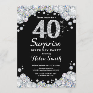 Surprise 40th Birthday Invitation Silver Diamond
