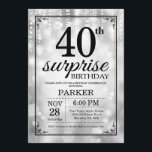 Surprise 40th Birthday Invitation Silver Glitter<br><div class="desc">Surprise 40th Birthday Invitation with Silver String Lights with Silver Glitter Background. Silver Birthday. Adult Birthday. Men or Women Bday Invite. 13th 15th 16th 18th 20th 21st 30th 40th 50th 60th 70th 80th 90th 100th, Any age. For further customisation, please click the "Customise it" button and use our design tool...</div>