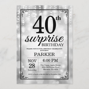 Surprise 40th Birthday Invitation Silver Glitter