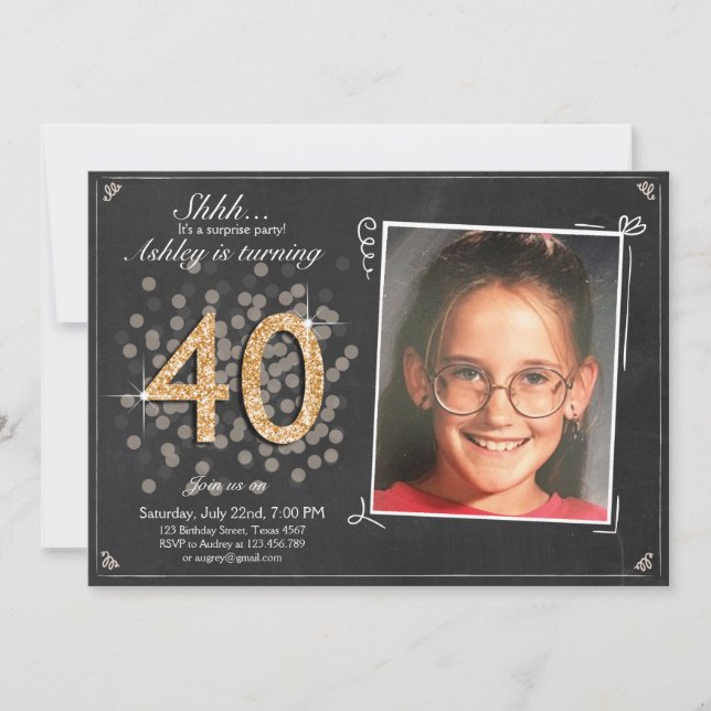 Surprise 40th birthday invite Chalkboard vintage (Front)