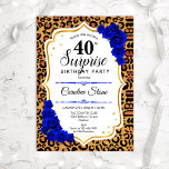 Surprise 40th Birthday - Leopard Gold Royal Blue Invitation<br><div class="desc">Surprise 40th Birthday Invitation. Feminine royal blue,  white design with faux glitter gold. Features animal leopard cheetah pattern,  sapphire blue roses,  script font and confetti. Perfect for an elegant birthday party. Can be personalized to show any age.</div>