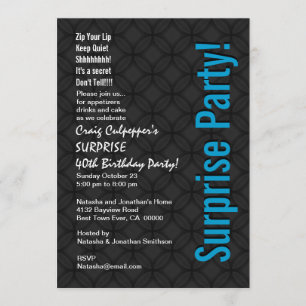 SURPRISE 40th Birthday Modern Black Blue Z521 Invitation