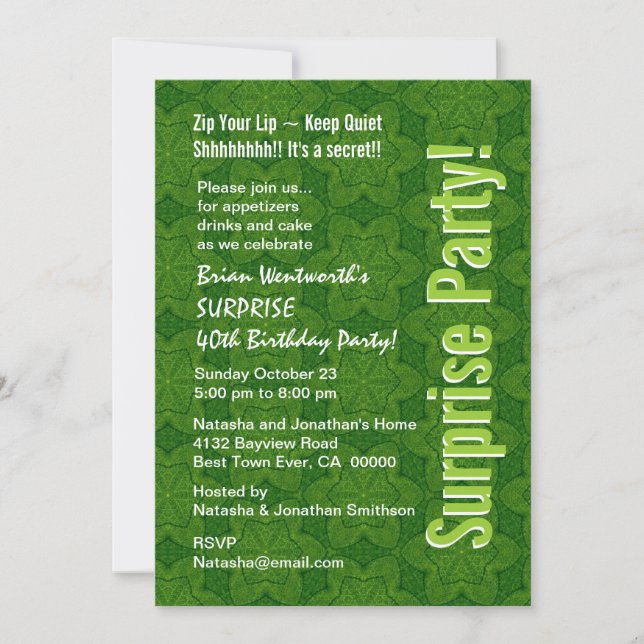 SURPRISE 40th Birthday Modern Green Stars Invitation (Front)