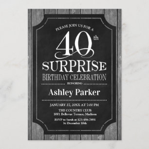 Surprise 40th Birthday Party - Chalkboard White Invitation