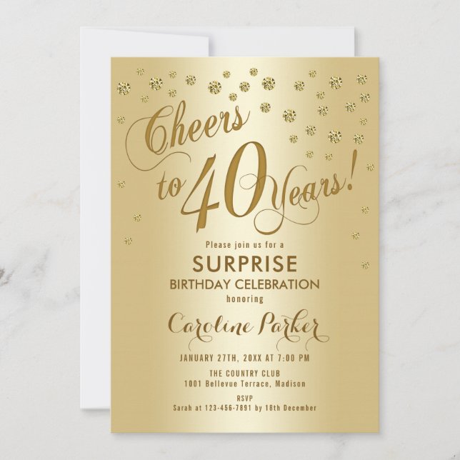 Surprise 40th Birthday Party - Gold Invitation (Front)