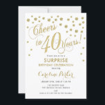 Surprise 40th Birthday Party - Gold White Invitation<br><div class="desc">Surprise 40th Birthday Party Invitation
Elegant design with faux glitter gold and white. Features script font and confetti. Cheers to 40 Years! Message me if you need a custom age.</div>
