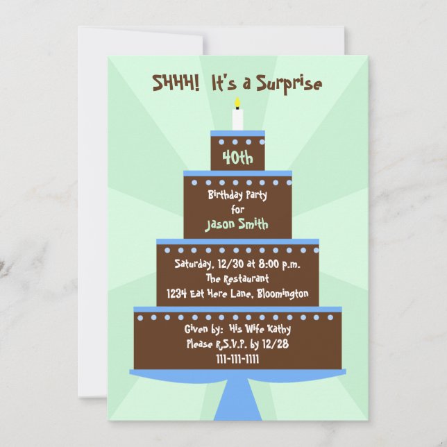 Surprise 40th Birthday Party Invitation Cake (Front)