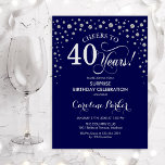 Surprise 40th Birthday Party - Navy Silver Invitation<br><div class="desc">Surprise 40th Birthday Party Invitation.
Elegant design in navy blue and faux glitter silver. Features script font and diamonds confetti. Cheers to 40 Years! Message me if you need further customization.</div>