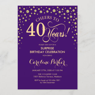 Surprise 40th Birthday Party - Purple Gold Invitation
