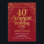 Surprise 40th Birthday Party - Red & Gold Invitation<br><div class="desc">Surprise 40th Birthday Party Invitation.
Elegant design in dark red and faux glitter gold. Features stylish script font and confetti. Message me if you need custom age.</div>