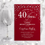 Surprise 40th Birthday Party - Red Silver Invitation<br><div class="desc">Surprise 40th Birthday Party Invitation.
Elegant design in dark red and faux glitter silver. Features script font and diamonds confetti. Cheers to 40 Years! Message me if you need further customization.</div>