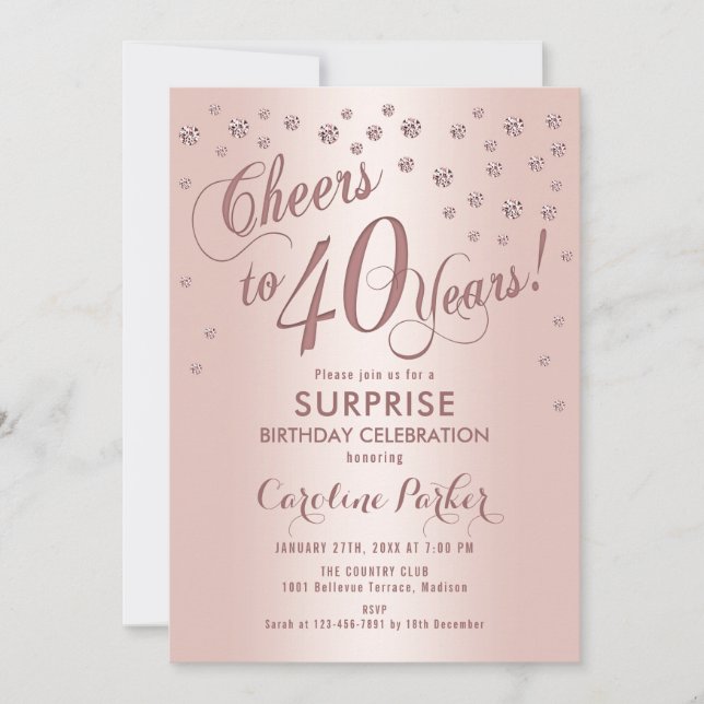 Surprise 40th Birthday Party - Rose Gold Invitation (Front)