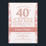 Surprise 40th Birthday Party - Rose Gold White Invitation<br><div class="desc">Surprise 40th Birthday Party Invitation in white and rose gold.
Elegant invite card with faux glitter rose gold and diamonds. Classic design perfect for an stylish party.
Please message me if you need a custom age.</div>