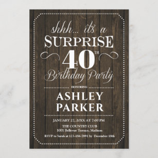 Surprise 40th Birthday Party - Rustic Wood Invitation