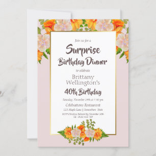 Surprise 40th Birthday Pink Orange Gold Invitation