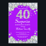 Surprise 40th Birthday Purple and Silver Diamond Invitation<br><div class="desc">Surprise 40th Birthday Invitation. Purple and Silver Rhinestone Diamond Red Background. Elegant Birthday Bash invite. Adult Birthday. Women Birthday. Men Birthday. For further customisation,  please click the "Customise it" button and use our design tool to modify this template.</div>