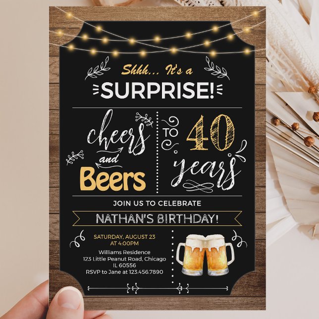 Surprise 40th Birthday Rustic Chalkboard Invitation (Creator Uploaded)